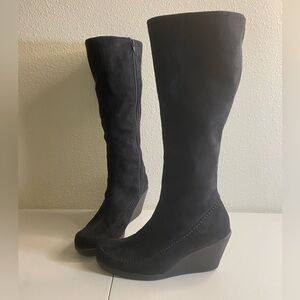 A2 Blk Suede W/8.5 Wool gather Moccasin Fabric Upper Balance platform knee high